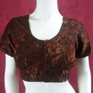 Brown velvet burnout pattern Saree top